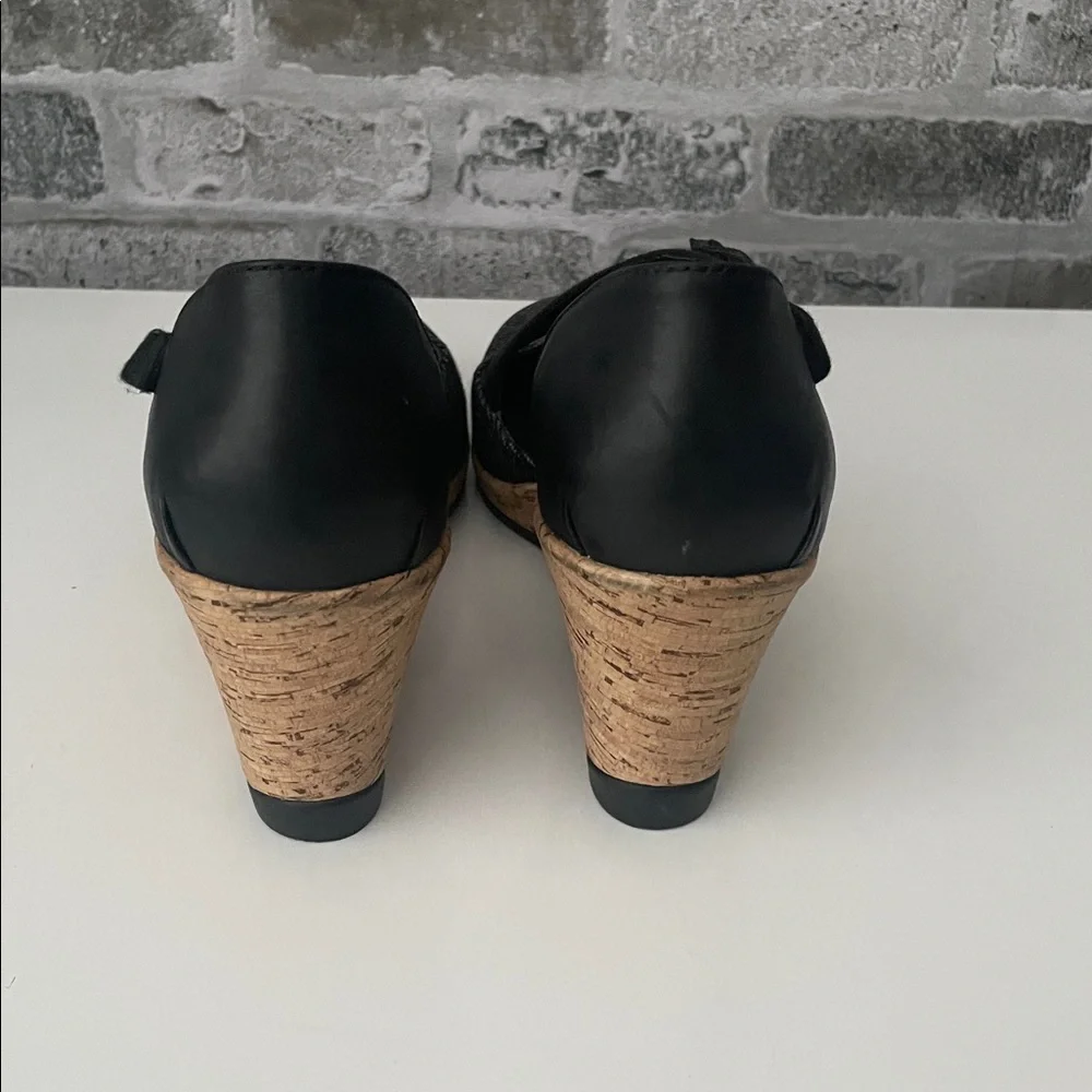 Teva Black Cork Wedge Pumps